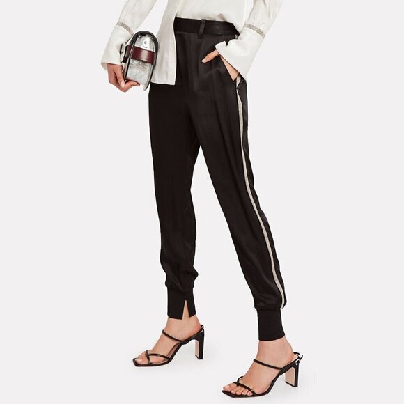 3.1 Phillip Lim Pants Side Silver Beaded Stripe Satin High Rise Jogger Slit Hem - Picture 12 of 13